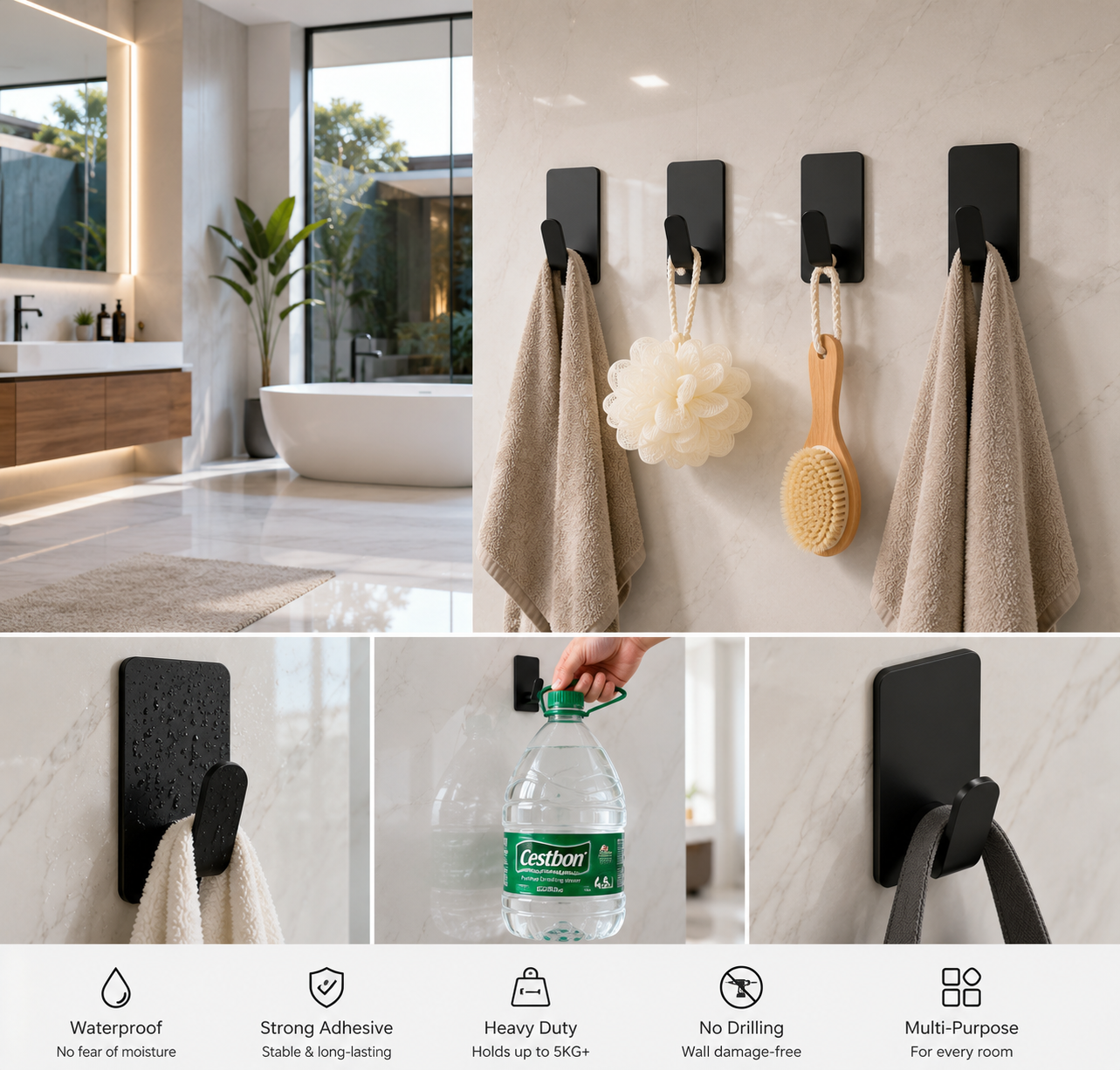 Stainless Steel Self-Adhesive Wall Hooks (4-Pack) – Heavy-Duty Towel & Coat Hooks