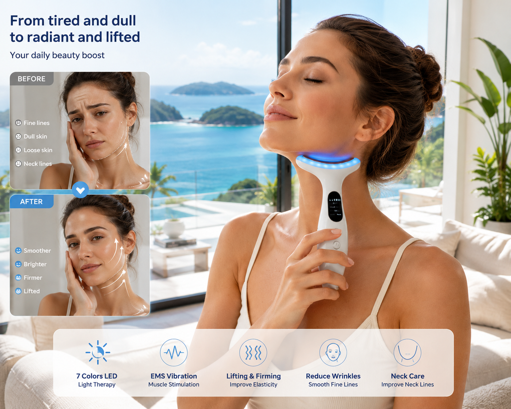 7-Color LED Facial Beauty Device – EMS Vibration Facial Massager for Skin Care & Relaxation