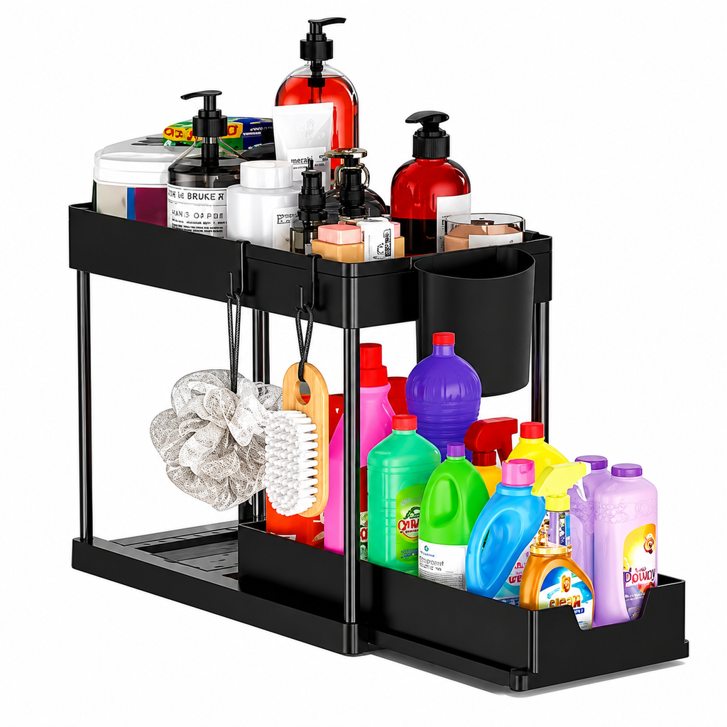 Tier Sliding Under Sink Organizer – Pull-Out Storage Rack for Kitchen & Bathroom