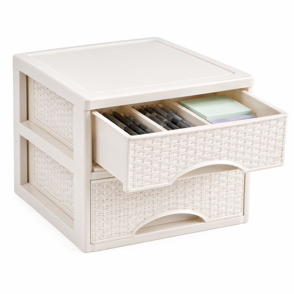 A4 Desktop Storage Drawer Organizer – Wicker-Style Plastic Cabinet with 2, 3 or 4 Drawers for Office & Home