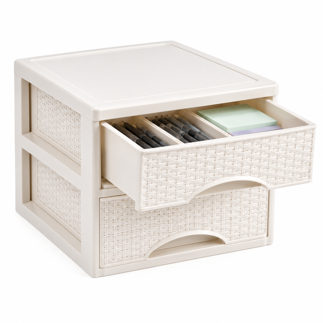 A4 Desktop Storage Drawer Organizer – Wicker-Style Plastic Cabinet with 2, 3 or 4 Drawers for Office & Home