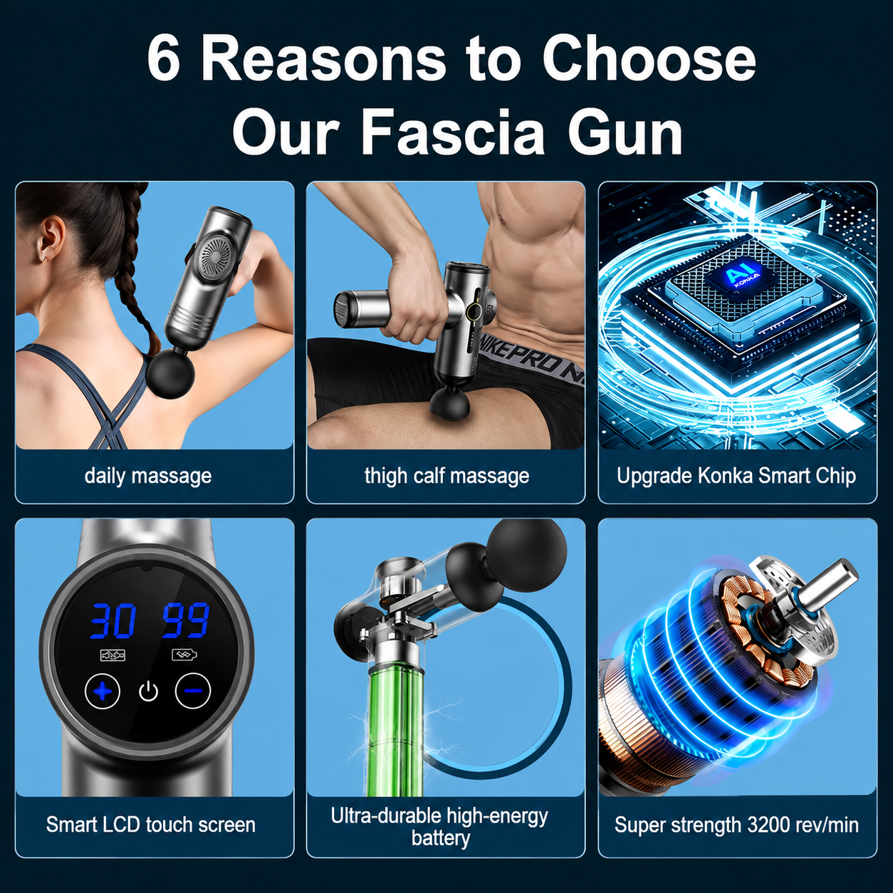 Deep Tissue Massage Gun – 99 Speed Levels, Quiet Muscle Recovery Massager for Body & Neck