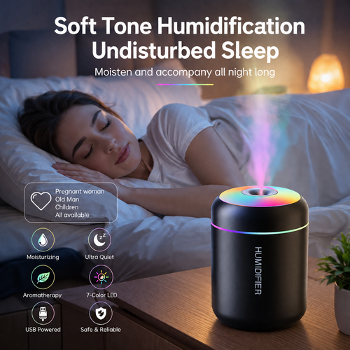 Mini USB Air Humidifier 180ML with Aroma Diffuser, RGB LED Lights & Aromatherapy