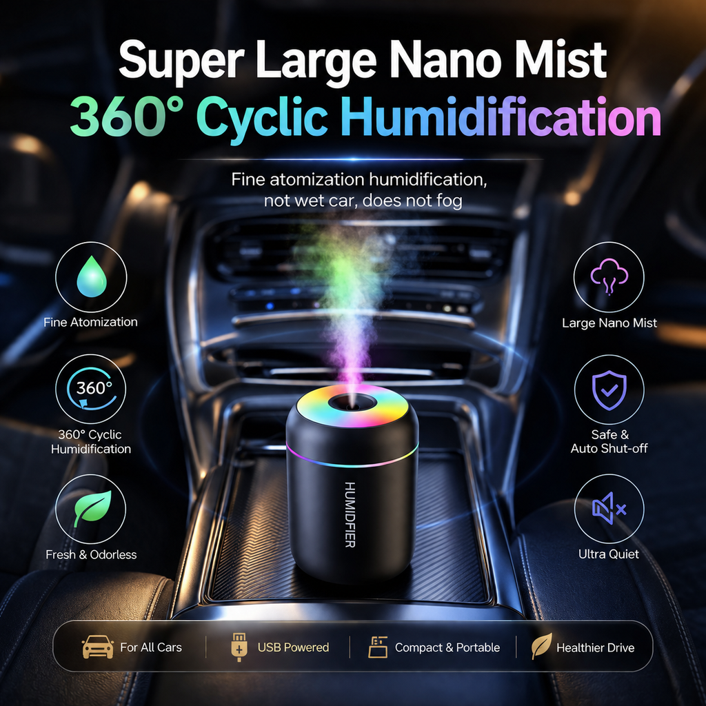 Mini USB Air Humidifier 180ML with Aroma Diffuser, RGB LED Lights & Aromatherapy