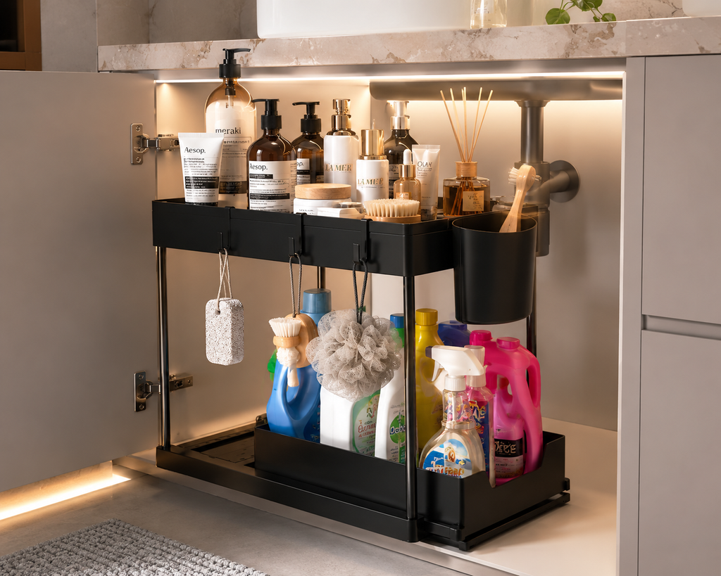 Tier Sliding Under Sink Organizer – Pull-Out Storage Rack for Kitchen & Bathroom