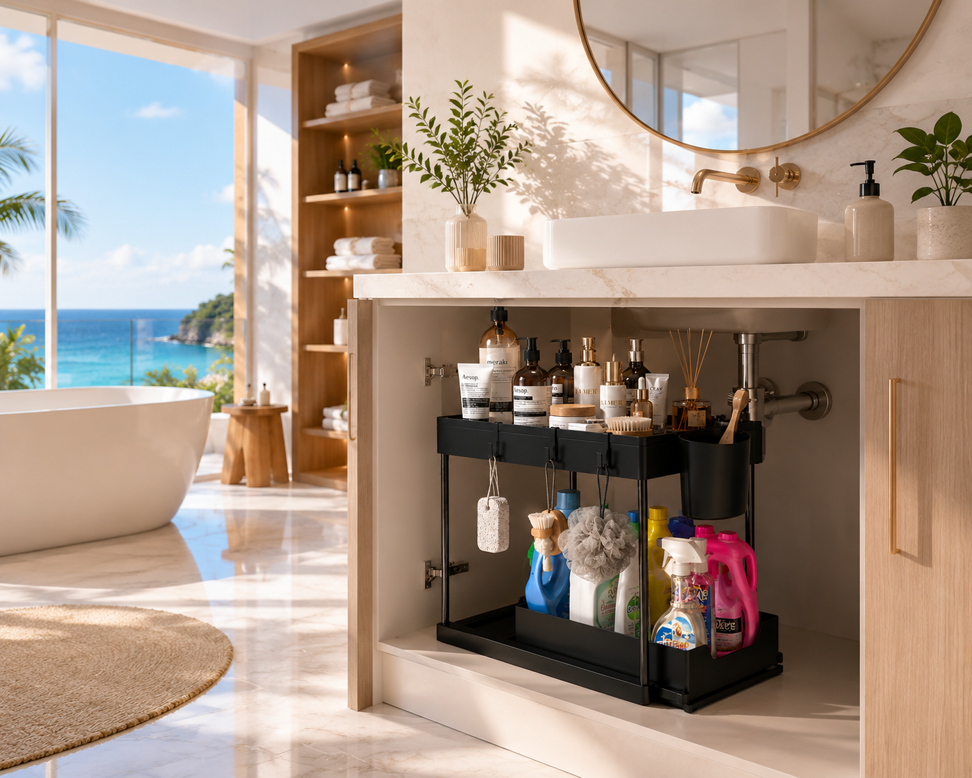 Tier Sliding Under Sink Organizer – Pull-Out Storage Rack for Kitchen & Bathroom