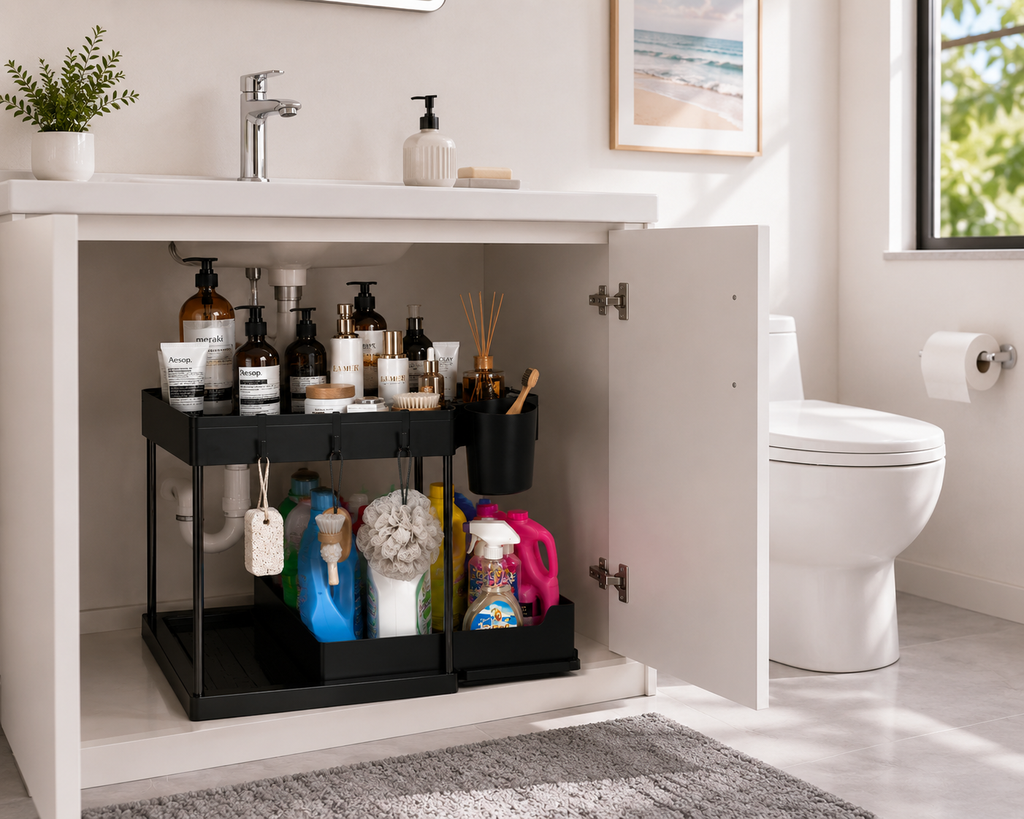 Tier Sliding Under Sink Organizer – Pull-Out Storage Rack for Kitchen & Bathroom