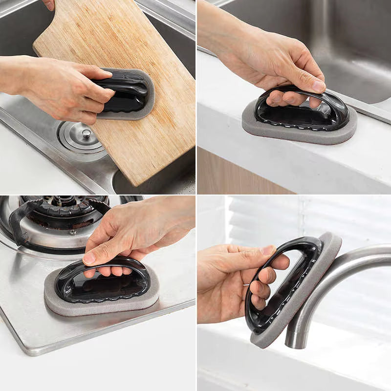 Magic Cleaning Sponge with Ergonomic Handle – Heavy-Duty Scrubbing Pad for Kitchen, Bathroom & Rust Removal