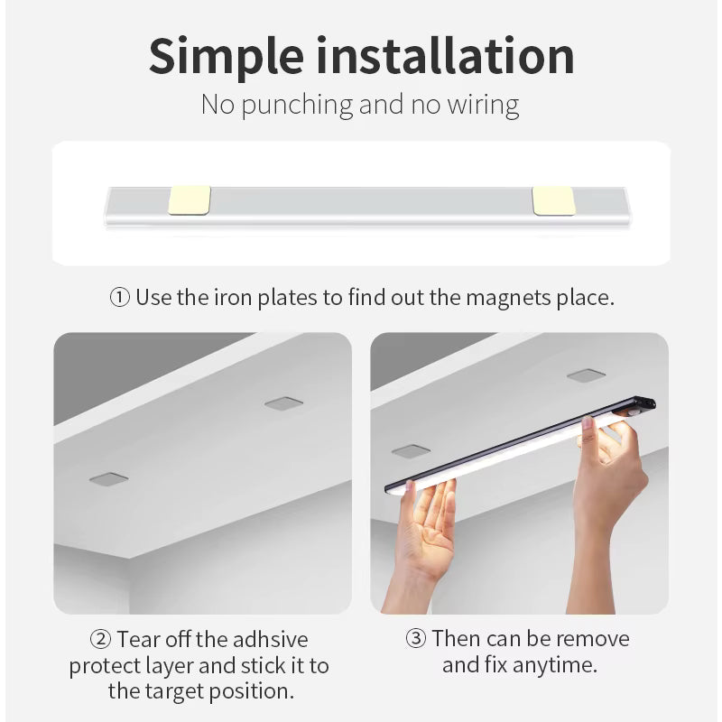 Wireless LED Night Light with Motion Sensor – USB-Rechargeable Night Lamp for Closets and Kitchen Under-Cabinet Lighting